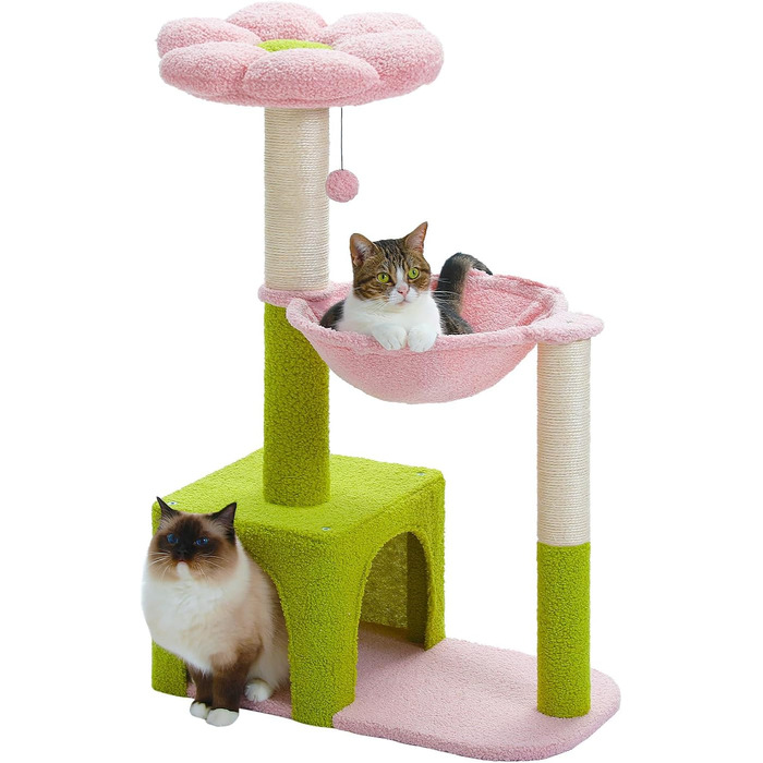 Котячий комплекс MUTTROS 88,9 см з металевим каркасом, гамаком та когтеточкою, рожевий, для маленьких домашніх котів