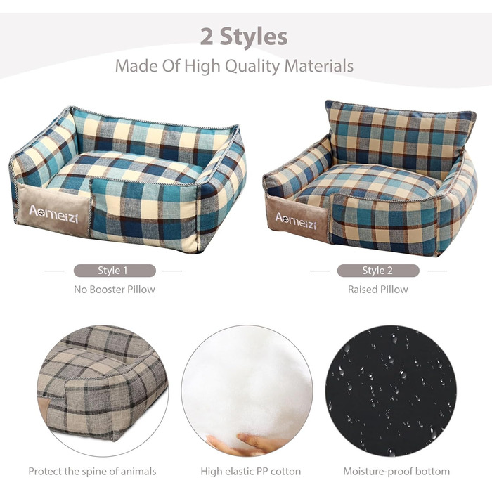 Ортопедичне ліжко для собак середніх та великих порід PETCUTE з знімним, пральним чохлом, антиковзним дном та м'яким диваном, блакитного кольору з підголовником