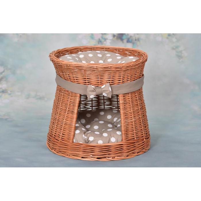 Кішка Будка Кругла Натурального Кольору: Двоярусний Корзинка для Кішки з Велюровою Подушкою, Корзинка з Плетеної Вельветової Лози, Кішка-Тур, Меджовтий Колір