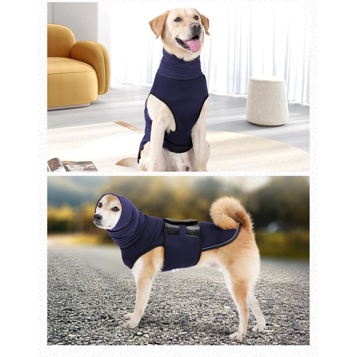 Заспокійлива куртка для собак Yanucy 2-в-1 з капюшоном та навушниками для зменшення тривоги. Підходить для феєрверків та грози. (Зелений, Синій, 2XL)