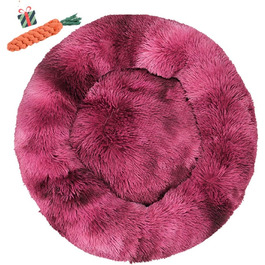 Кругле ліжко для собак FANSU з м'якого плюшу, коврик для котів, антиковзаюча база, розмір 80 см, Tie-Dye-Fuchsie