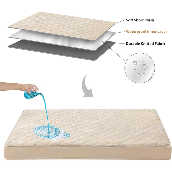 Ортопедичне собаче ліжко WNPETHOME XL, вологостійке, велике, знімний та пральний чохол, антиковзаюча підкладка, матеріал Eierkisten-Schaumstoff, 104x69x10 см (Бежевий)