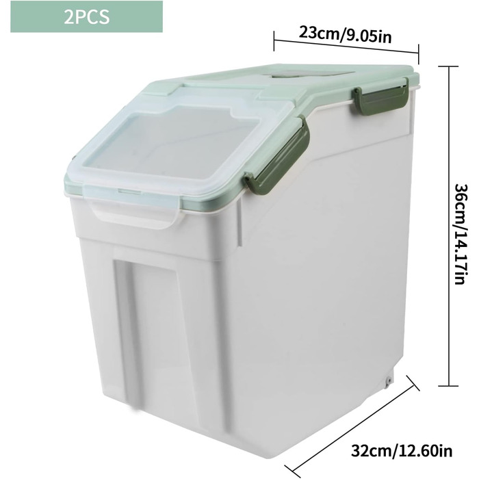 Контейнер для зберігання корму для собак великого об'єму (13.6 кг) з ложкою та мірним стаканчиком (2 шт., сірий/зелений)