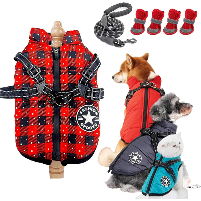 Зимовий теплий одяг для собак Furry King: 3-в-1 куртка, вітро- та водовідштовхувальна, для малих, середніх та великих собак/котів (Sterne, XL)