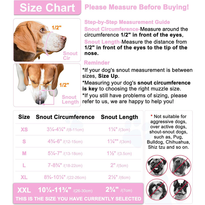 Намордник для собак LUCKYPAW, сітка, великі та середні породи, м'яка насадка, запобігає укусам, пиття, дихання, регульований, для цуценят (XXL, 26,4 см)