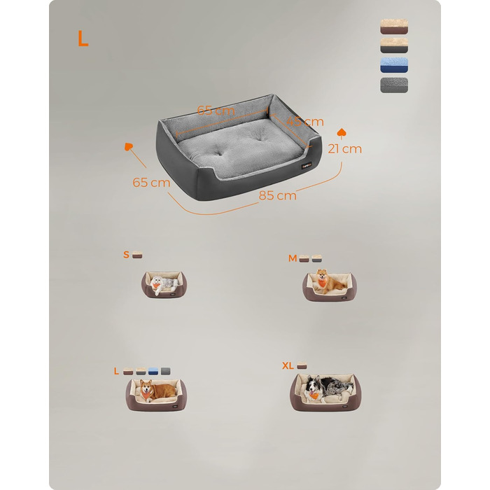 Ліжко для собак Feandrea, корзина для собак з двостороннім матрацом, сірий + сіро-блакитний, 85 x 65 x 21 см, PGW004G02