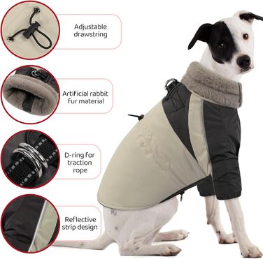 Зимовий одяг для собак, водонепроникний та вітронепроникний з отвором для повідка, для малих, середніх та великих собак, світловідбиваюча куртка з захистом живота, бежевий