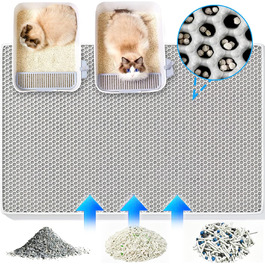 Килимок для котячого туалету 90x60 см, двошаровий, нековзний, з дизайном стільових сот, EVA матеріал, сірий