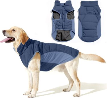 Водонепроникний собачий плащ/куртка Poiinvc з отвором для шлейки, світловідбиваючий, теплий, водонепроникний, для собак S-XXL, з еластичними манжетами, ідеальний для прогулянок на вулиці, зелений (M, темно-синій)