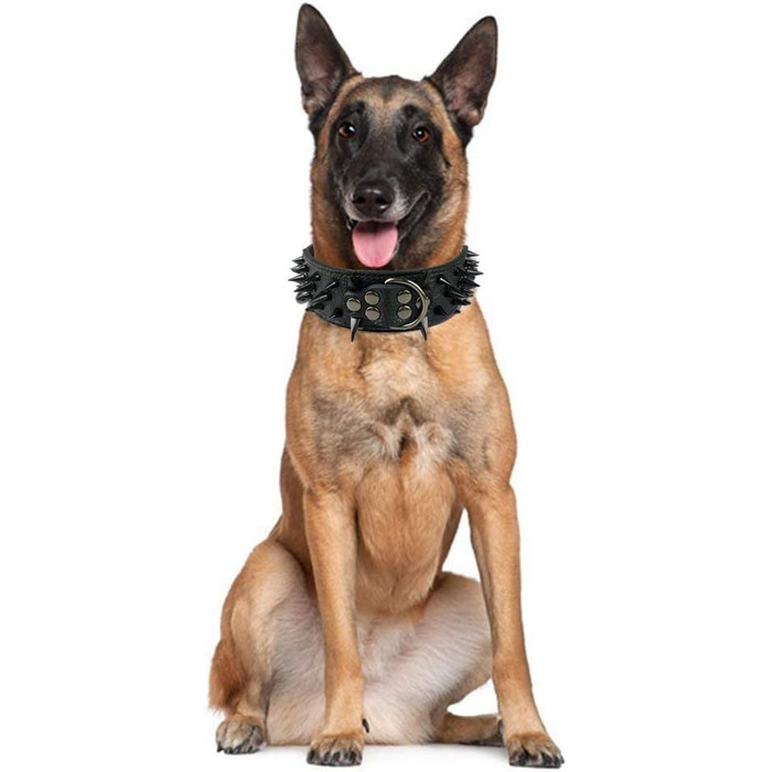 Нашийник для собак Haoyueer з шипами, 5.1 см, шкіряний, чорний, L (для середніх та великих собак: Пітбуль, Лабрадор, Боксер, Ротвейлер, Німецька вівчарка)