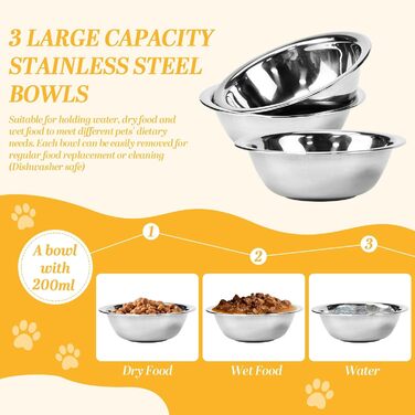 Набір мисок для котів 3 шт. з нержавіючої сталі, підняті миски для котів та маленьких собак, дерев'яна годівниця для котів, чорний колір