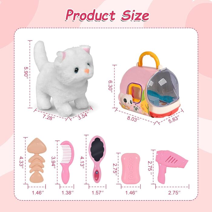 Інтерактивна іграшка-кіт для дітей: реалістичний плюшевий кіт, що ходить та муркоче, білий колір. Ідеальний подарунок для дівчаток 3-7 років