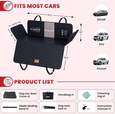 Чохол на автокрісло для собак, водовідштовхувальний, 180 кг, жорстка підкладка, зносостійкий, стійкий до подряпин, антиковзаючий, довговічний, м'яка товста шкіра, підходить для авто, SUV та вантажівок