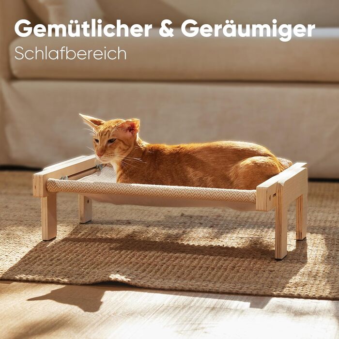 Підвісна лежанка для котів FUKUMARU, лежанка на підвіконник та підлогу, для великих котів, міцна конструкція з дерева та металу, трансформована лежанка, легка у збиранні, бежева