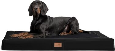 Ортопедичний лежак для собак Tierlando® Oscar VIP з екошкіри та велюру, з в'язкоеластичною піною, протиковзкий, 100x80 см, чорний