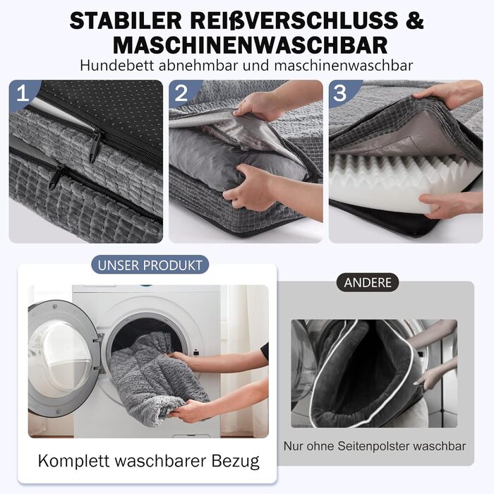 Ортопедичне ліжко для собак середніх та великих порід FURTIME, 89x64x18 см, сірий колір. Знімний та миючий кошик для собак з Memory Foam, з високим бортиком та антиковзким покриттям.