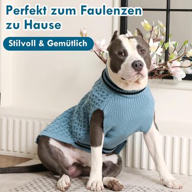 Теплий в'язаний пуловер для собак з коміром-стійкою, блакитний, 3XL XXXL | Підходить для великих собак: Лабрадор, Боксер