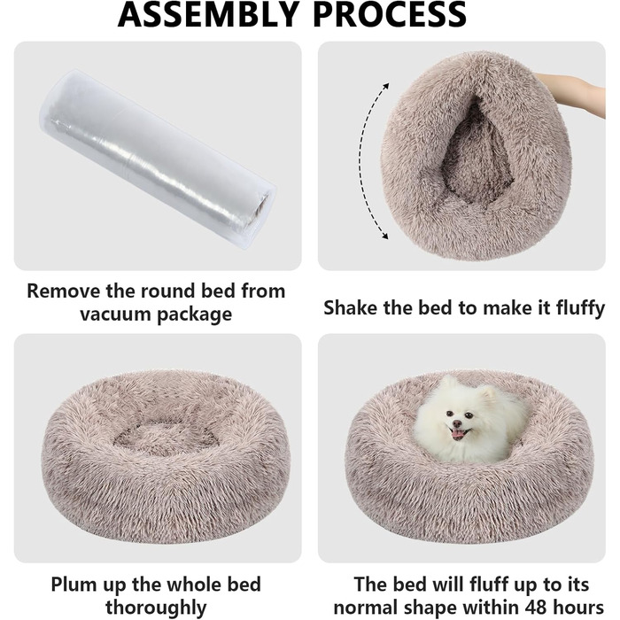 Кругле м'яке ліжко для собак та котів з ковдрою, середнього розміру, коричневе, 61 см, ковдра 71x23 см