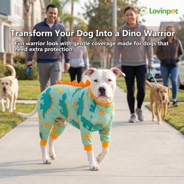 Комбінезон для собак великих порід LovinPet: дихаючий, з UV-захистом, антибактеріальний, для відновлення після операцій, зелено-помаранчевий, XX-Large