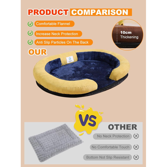 Ортопедичне ліжко для собак PETCUTE великих порід, зручне собаче ліжко з неслизьким дном та знімним, пральним чохлом, антистресовий кошик для собак середніх порід, колір: темно-синій