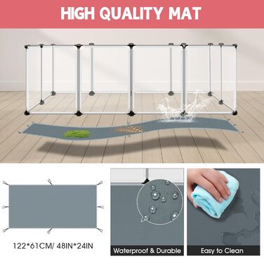 Клітка-переноска для дрібних тварин, прозора, з водонепроникним килимком, портативний пластиковий вольєр, для кроликів, морських свинок, хом'яків, курей, їжаків, тхорів, щурів, для дому та вулиці, 20 пластикових панелей, 121 x 61 x 40 см