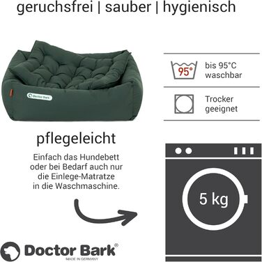 Ортопедичне ліжко для собак Doctor Bark - миється до 95°C, гігієнічне, без запаху, з м'якою подушкою (S - 70x60 см, зелене)