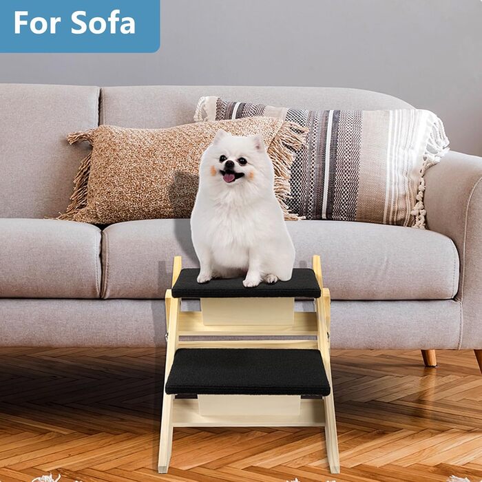 Двостороння дерев'яна пандус для собак з 2 сходинками, 58 см - пандус та сходи для маленьких та середніх собак