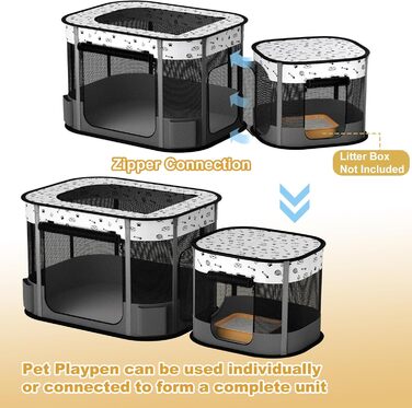 Портативний вольєр для котів DESELL, сірий, 8-разово посилений, розкладний, для кошенят, собак, indoor та outdoor