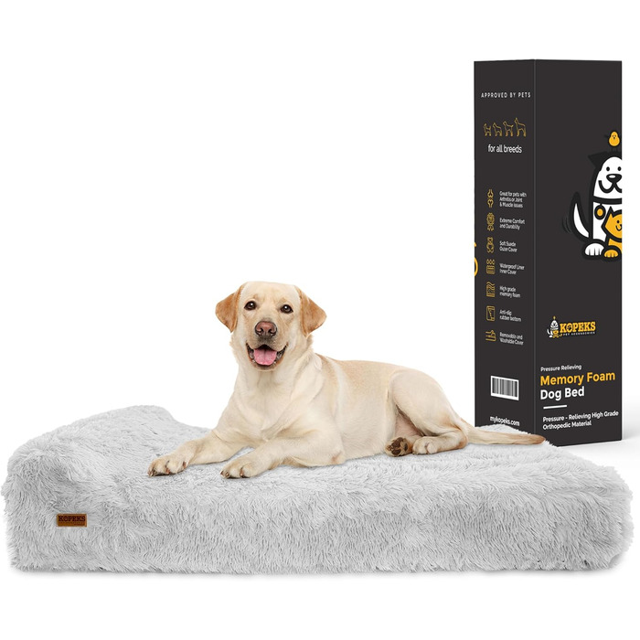 Ортопедичне велике собаче ліжко KOPEKS з віскоеластичної піни та водовідштовхувального покриття - XL, сірий колір