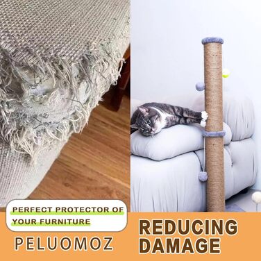Велика когтеточка для котів PELUOMOZ 91,4 см, для дому, з міцним натуральним сизалевим канатом, інтерактивна іграшка, сіра