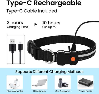 Світлодіодне нашийник для собак Masbrill з підзарядкою, 7 кольорів RGB, 8 режимів свічення, регульований, водонепроникний, для собак малого, середнього та великого розміру, чорний, розмір M