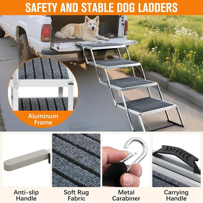 Східці для собак 4-ступінчасті, широкі (50,8 см), легкі алюмінієві - для SUV/LKW/Auto та високі ліжка, до 90 кг