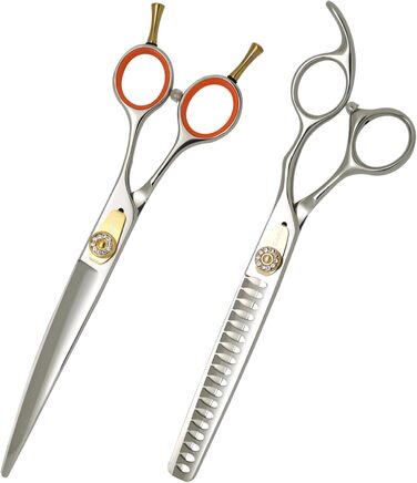 Набір професійних ножиць для грумінгу домашніх тварин 7 дюймів: ножиці для стрижки та ножиці-розріджувачі з 18 зубцями для догляду за собаками, коефіцієнт розрідження 45%