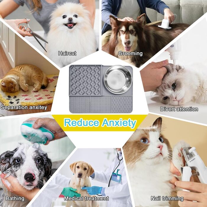 Шлека для собак Cooltto з лотком та шпателем: силіконова підстилка з присосками для купання, грумінгу та догляду за кігтями (сірий)