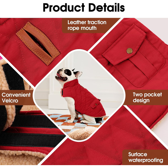 Зимовий теплий одяг для собак: куртка з флісу, підходить для чихуахуа, такс, червона, розмір S