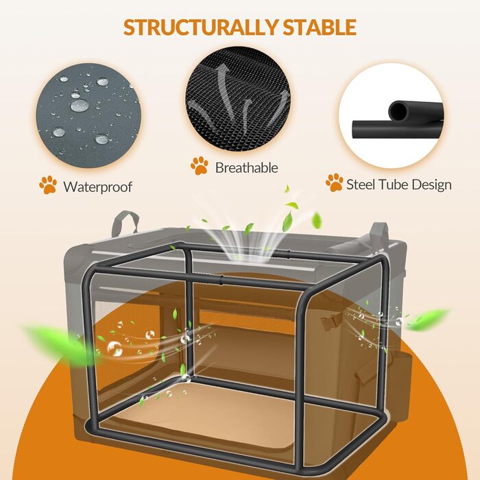 Транспортна переноска для собак Fobyfurny, сіра, 60 x 42 x 42 см, 60 л, з відбиваючими смугами та кишенями, знімний мат, Oxford-тканина, FPDT005OG1