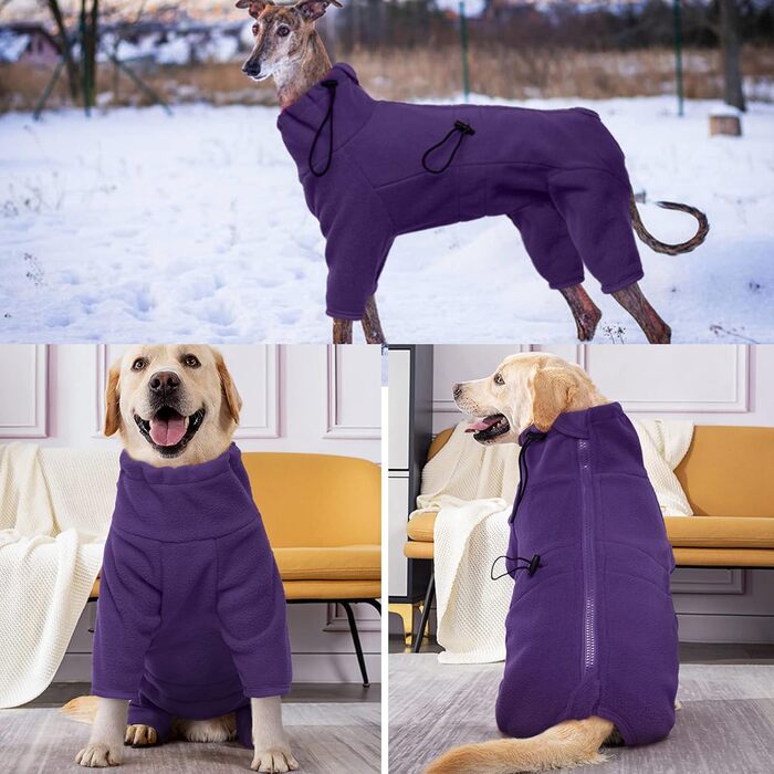 Зимовий теплий пуловер для собак, флісова куртка для маленьких, середніх та великих собак, вітронепроникний одяг для домашніх тварин з блискавкою, одяг для чихуахуа (XXS-3XL) 3XL фіолетовий