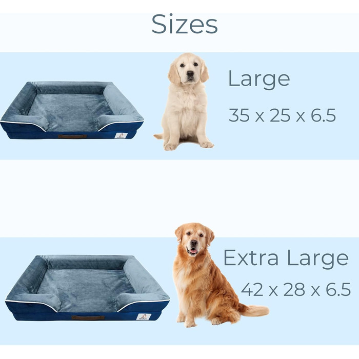 Ортопедичне ліжко для собак великих порід, вологостійке, з memory foam, знімний чохол, антиковзаюча база (89 x 64 x 17 см, блакитний/сірий)
