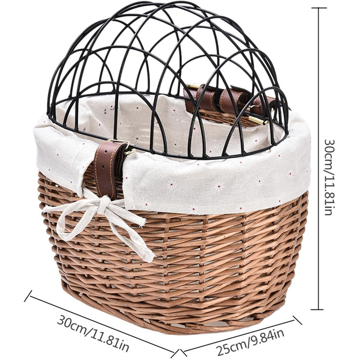 Корзина для тварин на велосипед - плетені з лози, з сіткою, безпечна, знімний ручка, для собак та котів, переноска, безпечний дизайн
