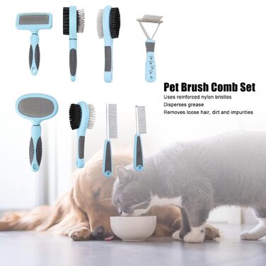Набір гребінців для собак та котів 8 в 1: багатофункціональний інструмент для догляду за довгою шерстю, гребінь з нержавіючої сталі, ергономічна ручка, ефективне видалення ковтунів