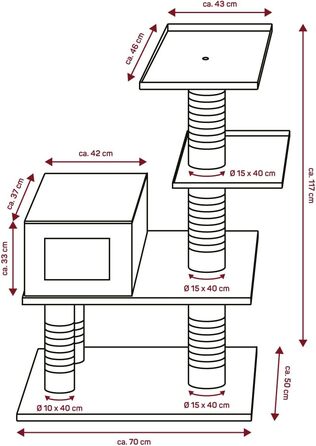 Кігтеточка для котів CanadianCat Woody - дерев'яний комплекс для лазіння | 70 x 45 x 117 см | вологостійка, для вулиці