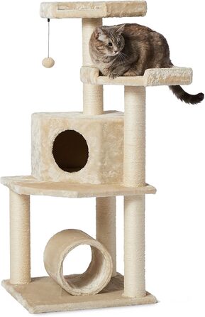 Дряпак для котів Amazon Basics з тунелем і стовпчиком, X-Large, 48×48×109 см, бежевий