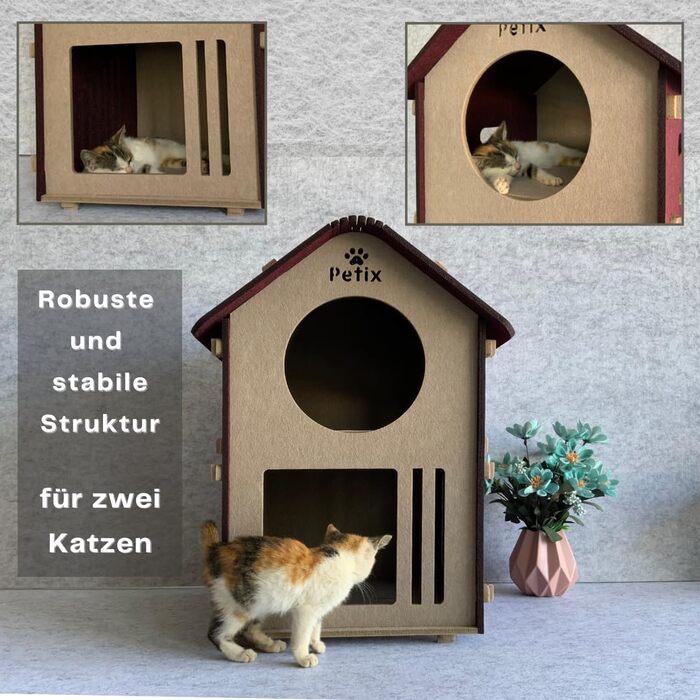 Будиночок для котів XXL Petix Sweet Home 61×40×40 см, бежевий – котяча хатка-ліжко для сну, ігор і схованки, для великих котів, інтер'єрний