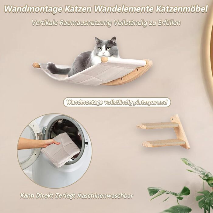 REDKNOT Кліматична стіна для котів з гамаком та драбиною, котячий комплекс на стіну з сизалевим когтеточкою, до 20 кг