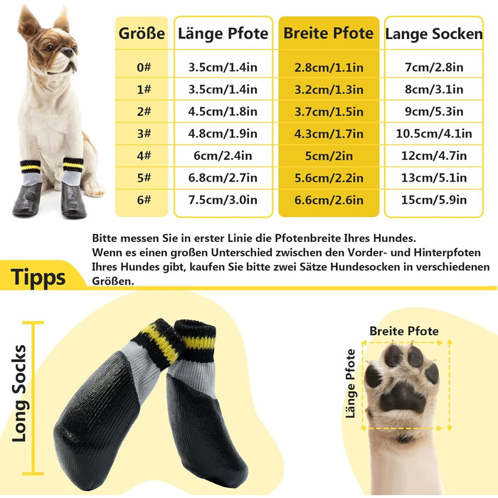 Водонепроникні шкарпетки для собак - захист лап Outdoor, 4 шт., антиковзні, для Лабрадора, Хаскі (6#, чорний)
