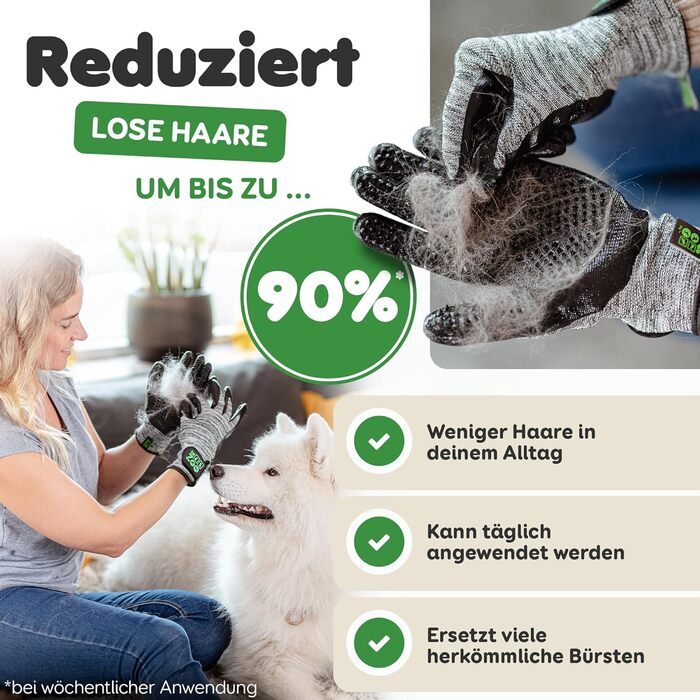 Рукавичка для грумінгу тварин DR Zoo для собак, котів та коней (1 шт., розмір S) – Ефективне видалення шерсті, м'яка поверхня з нопочками, підходить для короткої та довгої шерсті, мокрого та сухого хутра. Підходить для жінок з вузькими руками (L - для чол