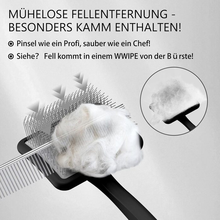 Набір для грумінгу собак великих порід Slicker Bürste Hund – 3 частини: щітка Slicker, гребінець для підшерстка та гребінець з нержавіючої сталі. Підходить для довгошерстих собак та котів (золотистий ретрівер, лабрадудль, пудель). Чорний колір.