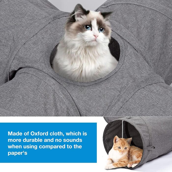 Ownpets тунель для котів, 4-ходовий складаний тунель для домашніх котів, інтерактивний з віконцем, з іграшкою на паличці