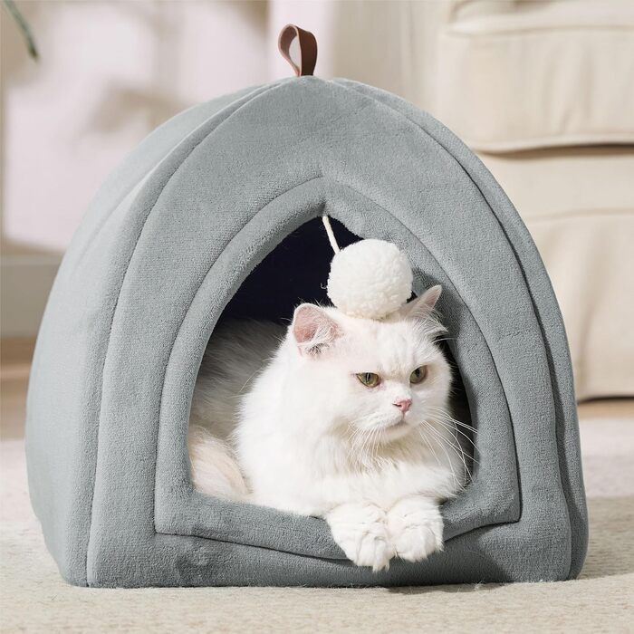 Будиночок-лежанка для котів Bedsure, великий, рожевий, складаний, з м'якою подушкою, фланелевий, для котів і кошенят, для дому, 44x44x44 см