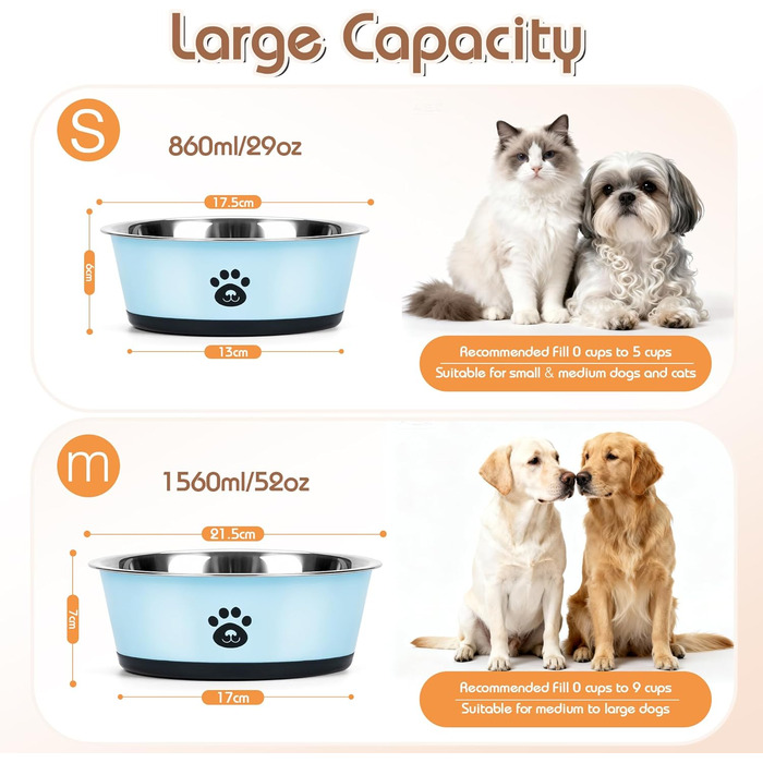Набори мисок для собак та котів з нержавіючої сталі з силіконовим дном, 2 шт. (блакитні)